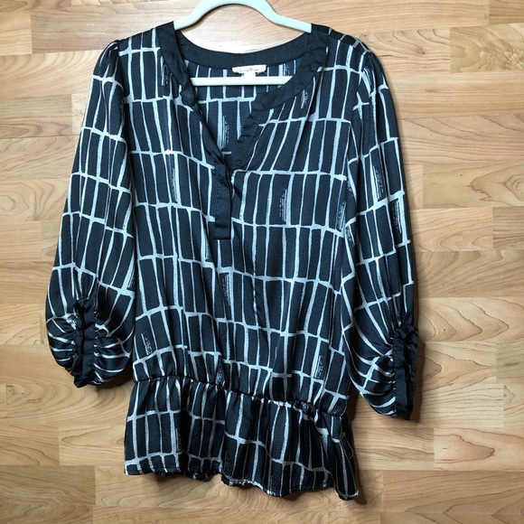 brina & em peplum Black and Gray Blouse Size Large - Picture 1 of 7